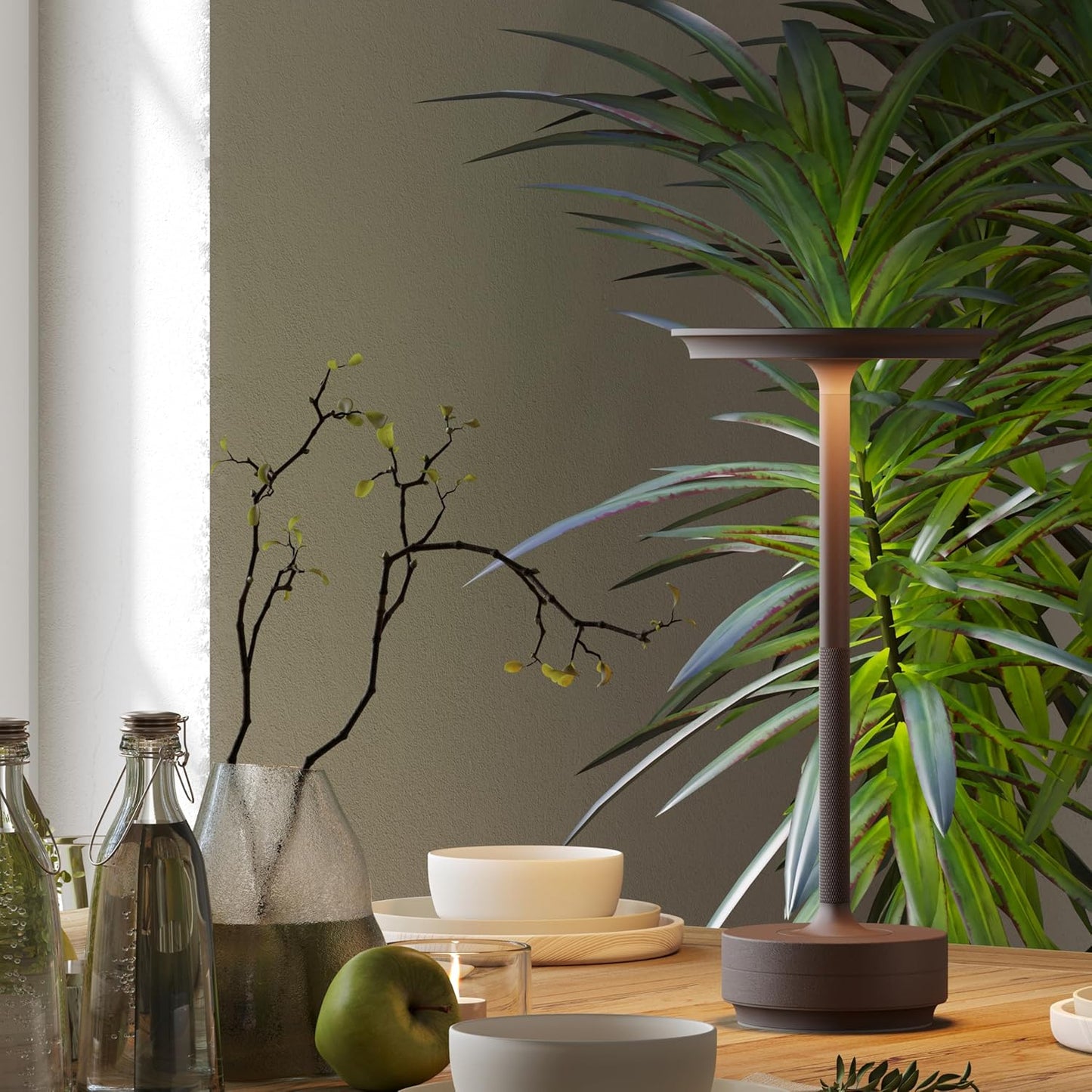 Rechargeable Cordless Table Lamps, LED Portable 5000mAh USB Battery Table Light with Memory Function,3 Color Stepless Dimming for Outdoor Travel, Restaurant, Cafe(2P Rust)