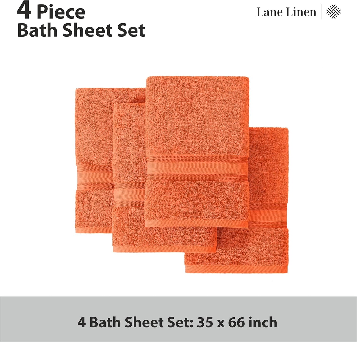 LANE LINEN Extra Large Bath Towels - Zero Twist 100% Cotton Bath Sheets, Large Towels for Bathroom, Quick Dry Bath Sheet Set, Super Soft Shower Towels, Absorbent Bathroom Towels Set of 4- Tiger Lily
