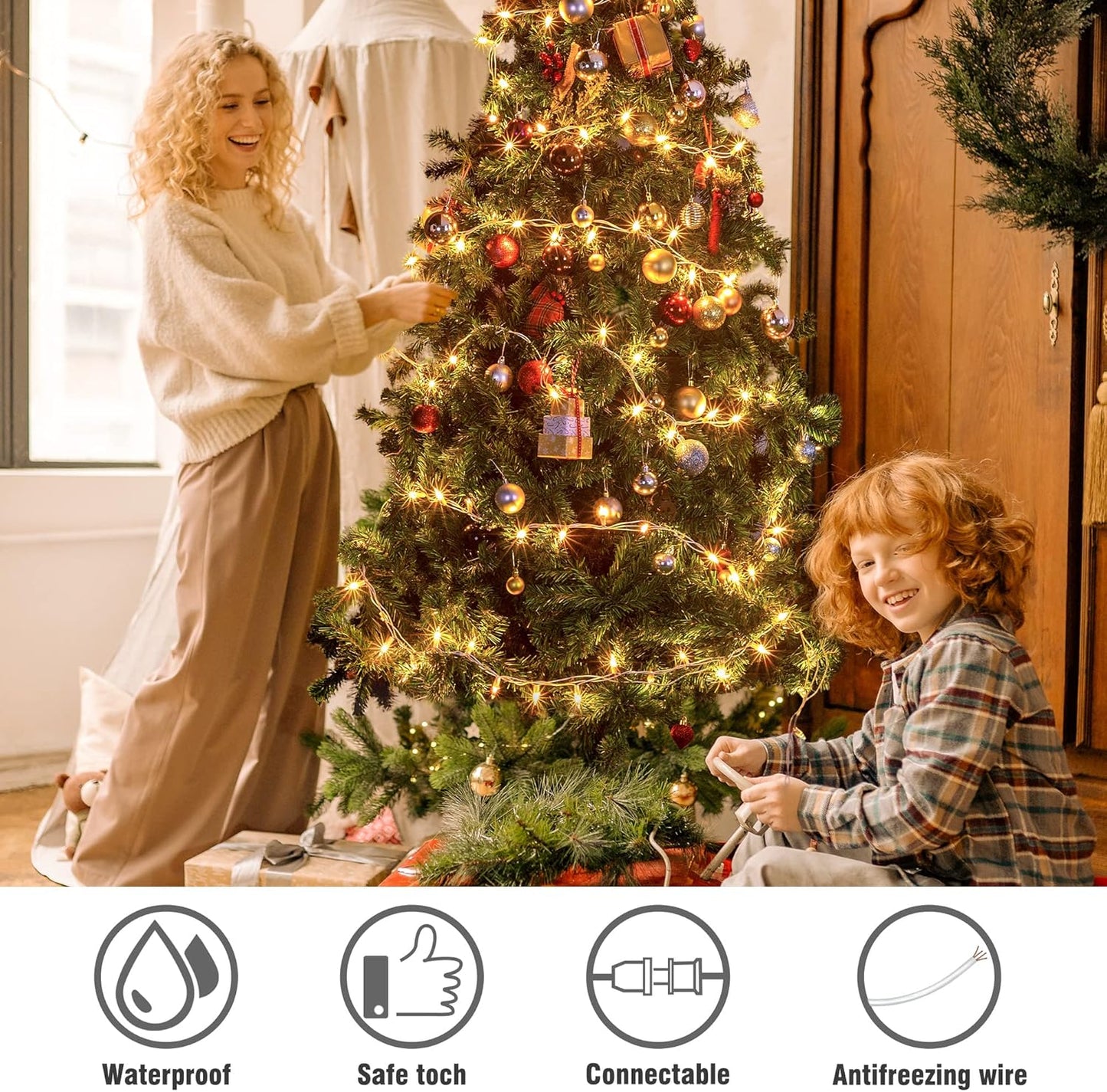 Hopolon Clear Christmas Lights Set,2Pack 50Count 13Feet Incandescent Bulb Mini String Lights with White Wire for Indoor Christmas Tree Garland Birthday Wedding Party Festival Decoration,Warm White