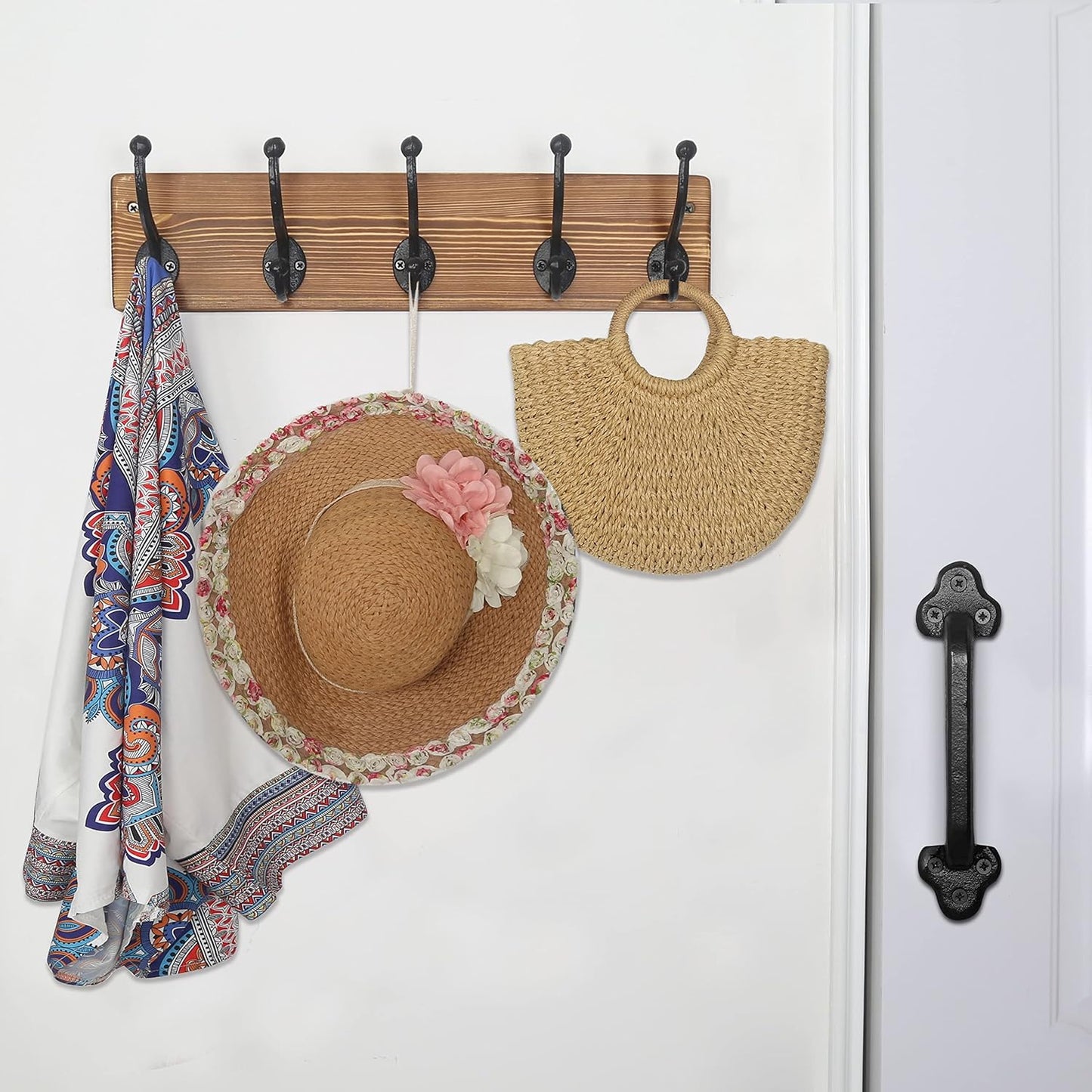 WEBI Rustic Coat Rack Wall Mount,5 Cast Iron Coat Hooks Wall Mounted,Heavy Duty Wall Coat Hanger Hooks for Hanging Coats,Clothes,Rustic Brown,2 Packs