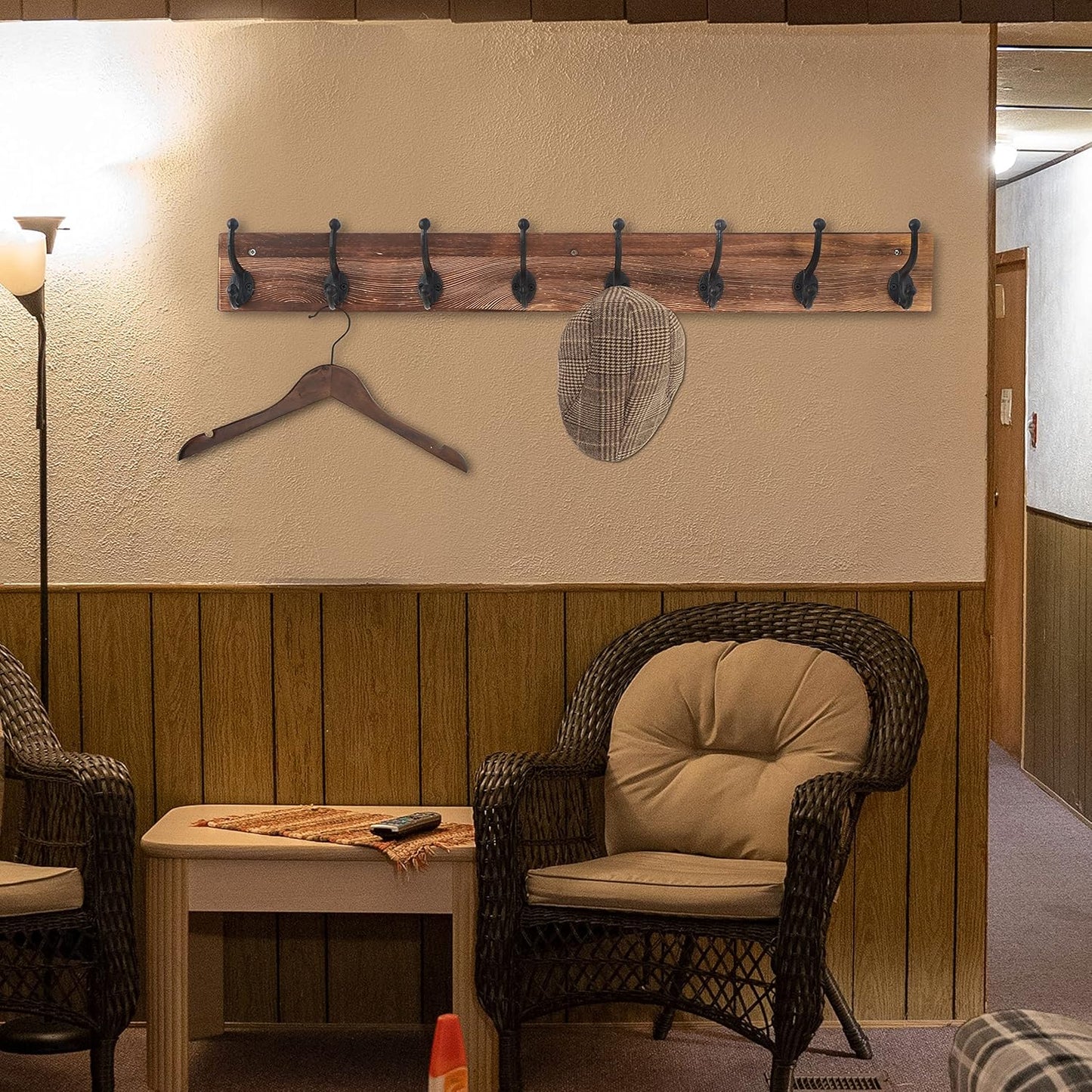 WEBI Rustic Coat Rack Wall Mount, 35.43" Long, 8 Cast Iron Coat Hooks, Heavy Duty Wall Coat Hanger Hooks for Hanging Jackets, Clothes, Rustic Brown