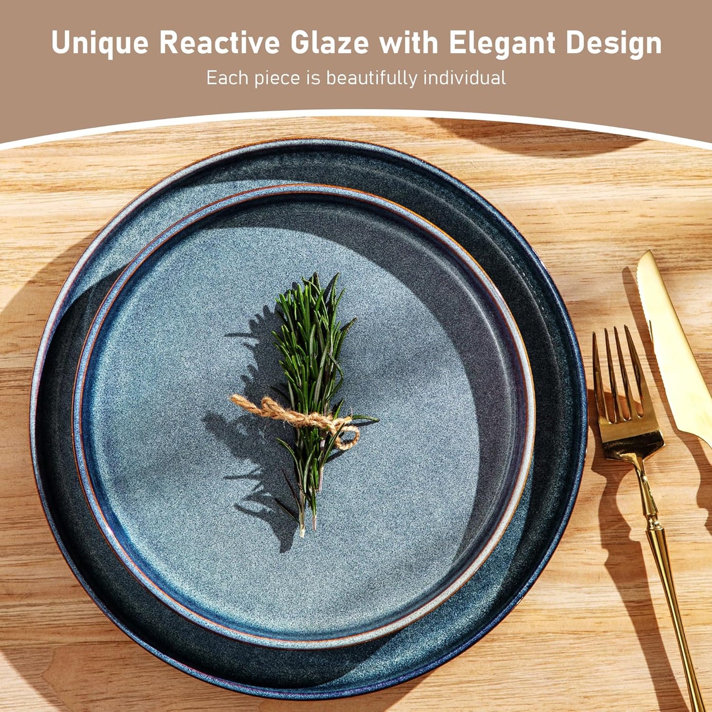 GBHOME Stoneware Dinnerware Sets for 4,Round Reactive Glaze Ceramic Plates and Bowls Set,Highly Scratch Resistant | Dishwasher & Microwave Safe Dishes Set,Service for 4(12Pcs)