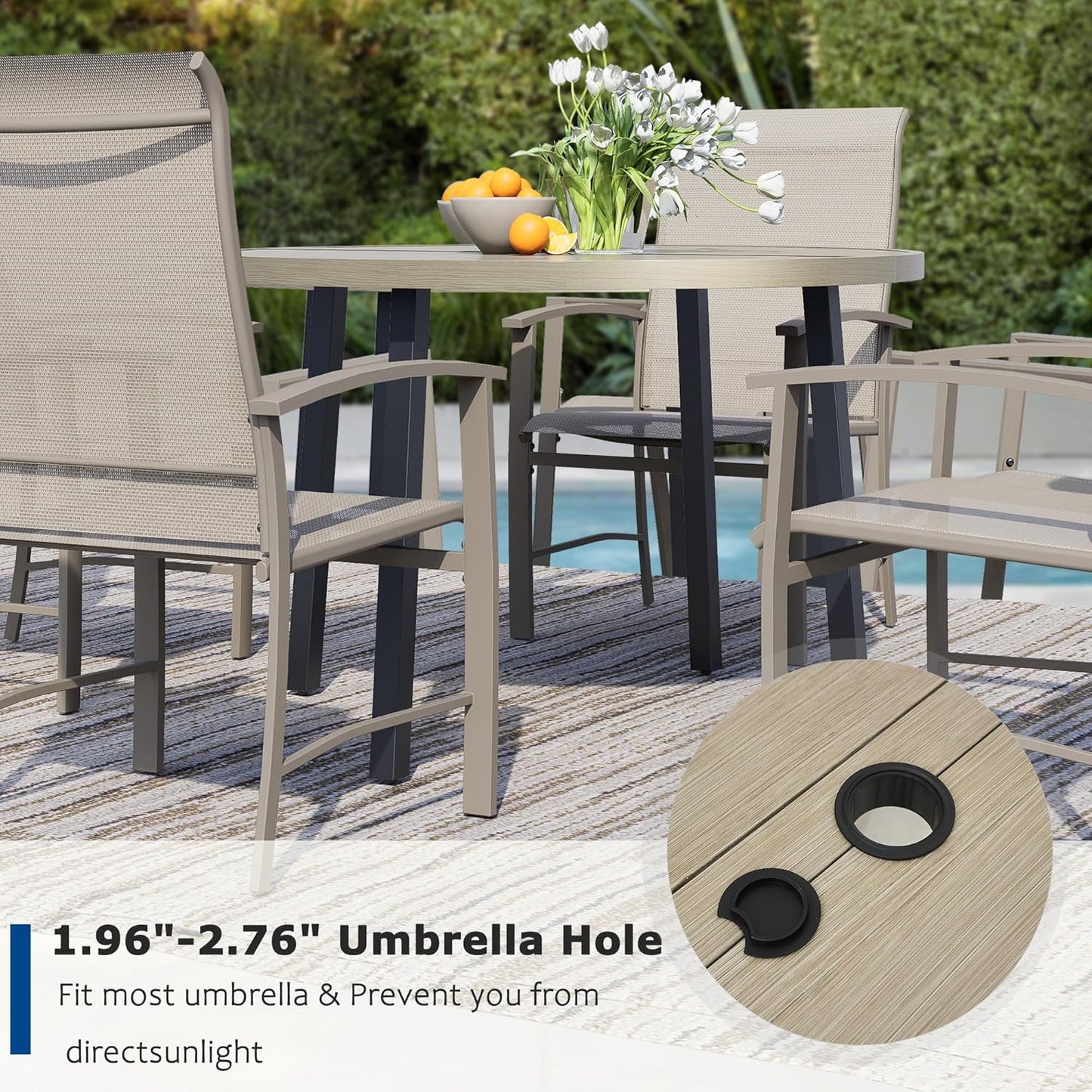 5 Piece Outdoor Dining Set, Patio Table and Chairs Set of 4, 42" Honey Oak Round Patio Table with 4 Honey Oak Outdoor Patio Chairs for Lawn, Garden, Porch