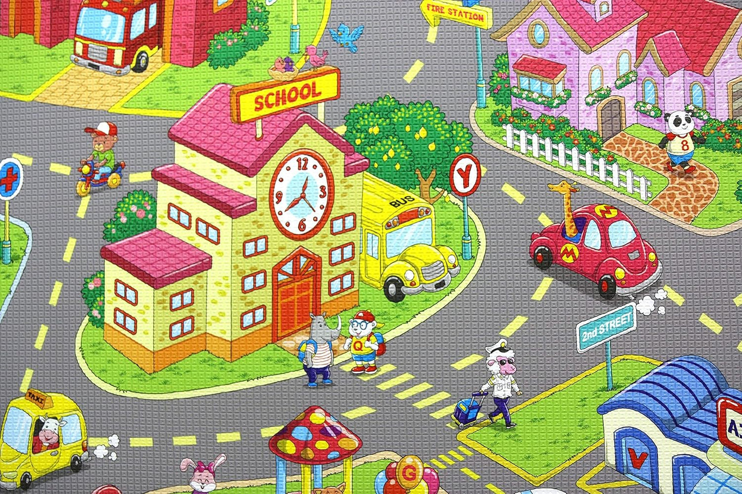 Baby Care Play Mat (Medium, Playful - Zoo Town) 73’’ x 49’’ Original One-Piece Reversible Rollable Waterproof Play Mat for Infants, Babies, Toddler, and Kids