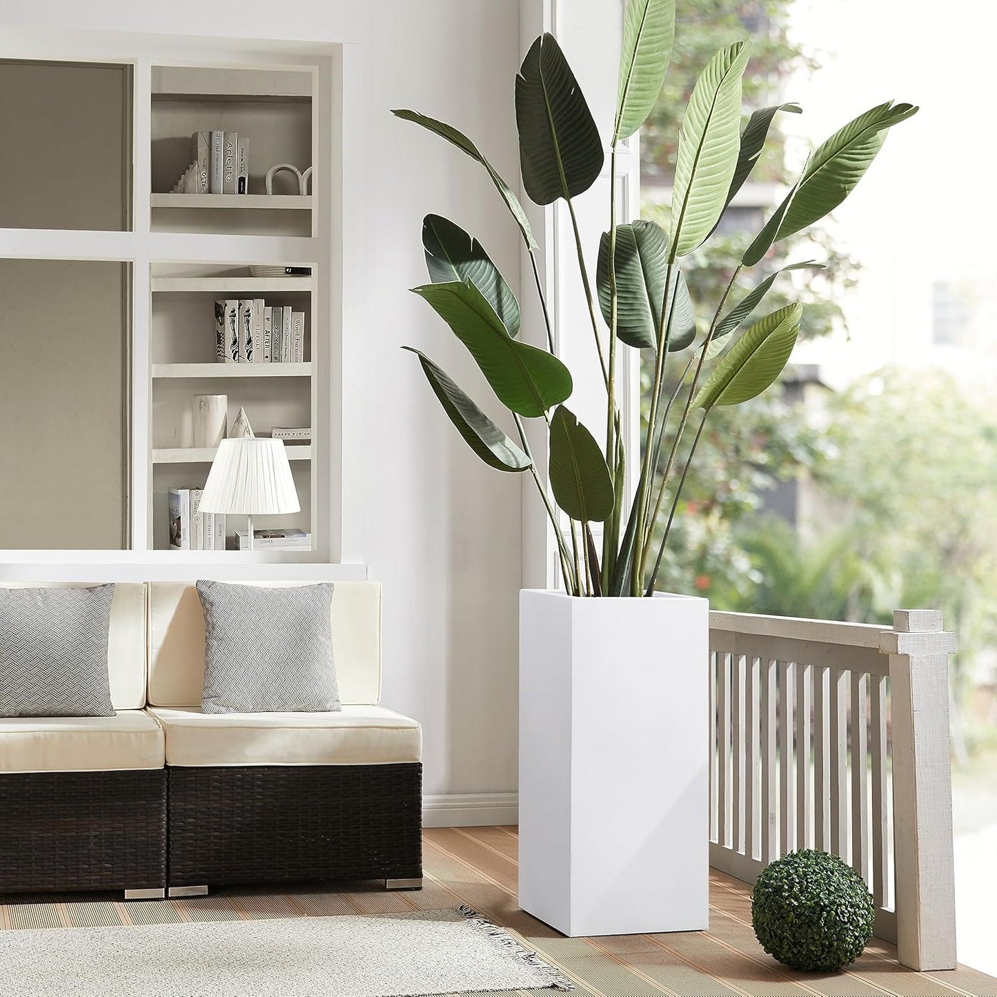 Wallowa Metallic Heavy Tall Outdoor/Indoor Planter Box, Seamless Metal Planter, Rectangular, 14”Lx14”Wx30”H, ‎25 Pounds Each, Pure White, No Assembly and Seamless, Set of 2