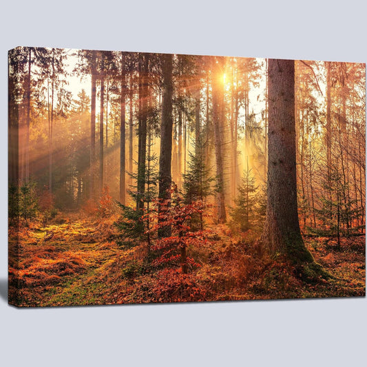msspart Mystery Forest Light Wall Art, Nature Landscape Pictures Canvas Prints Wall Decor, Autumn Trees Paintings Hang for Office Bedroom, Bathroom, Living Room for Home Decoration - 24”x36”