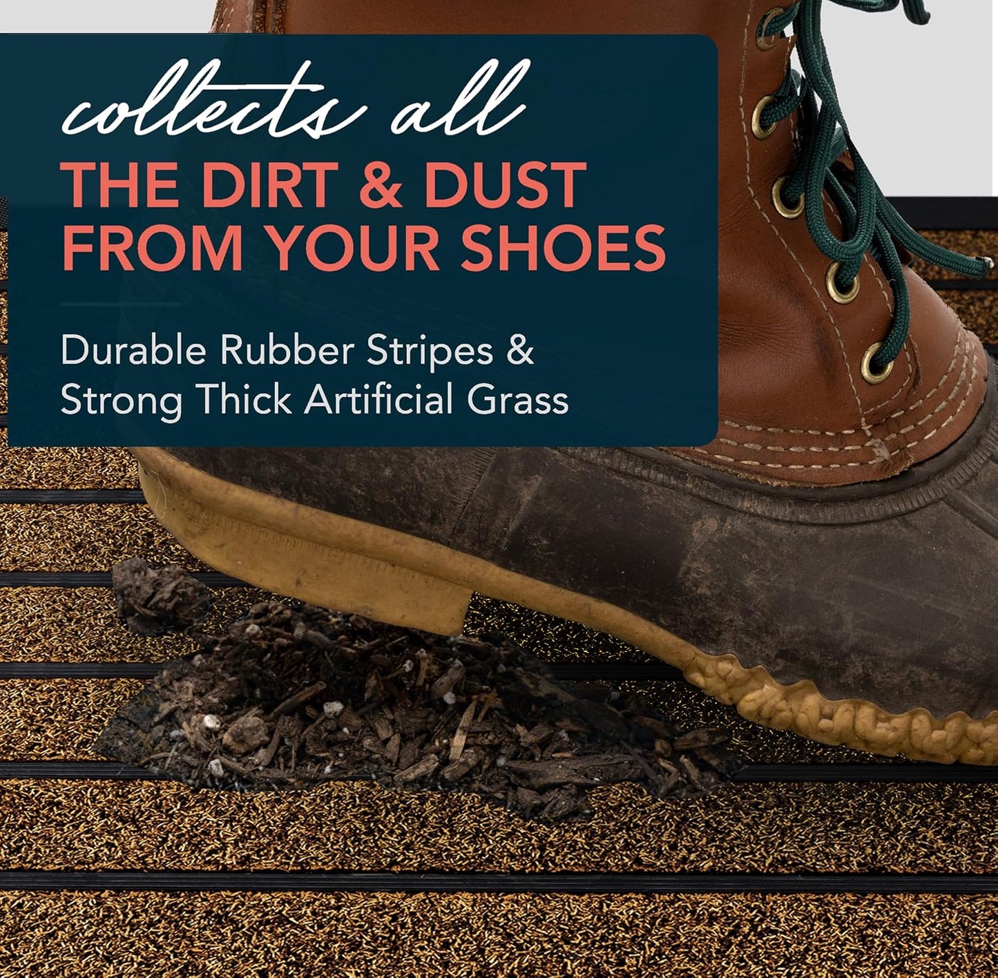 ubdyo Extra Durable Door Mat - Dirt Trapping Outdoor Welcome Mats - Non-Slip Outdoor Indoor Entrance - Low Profile Front Doormat (32" x 20", Bright Brown)