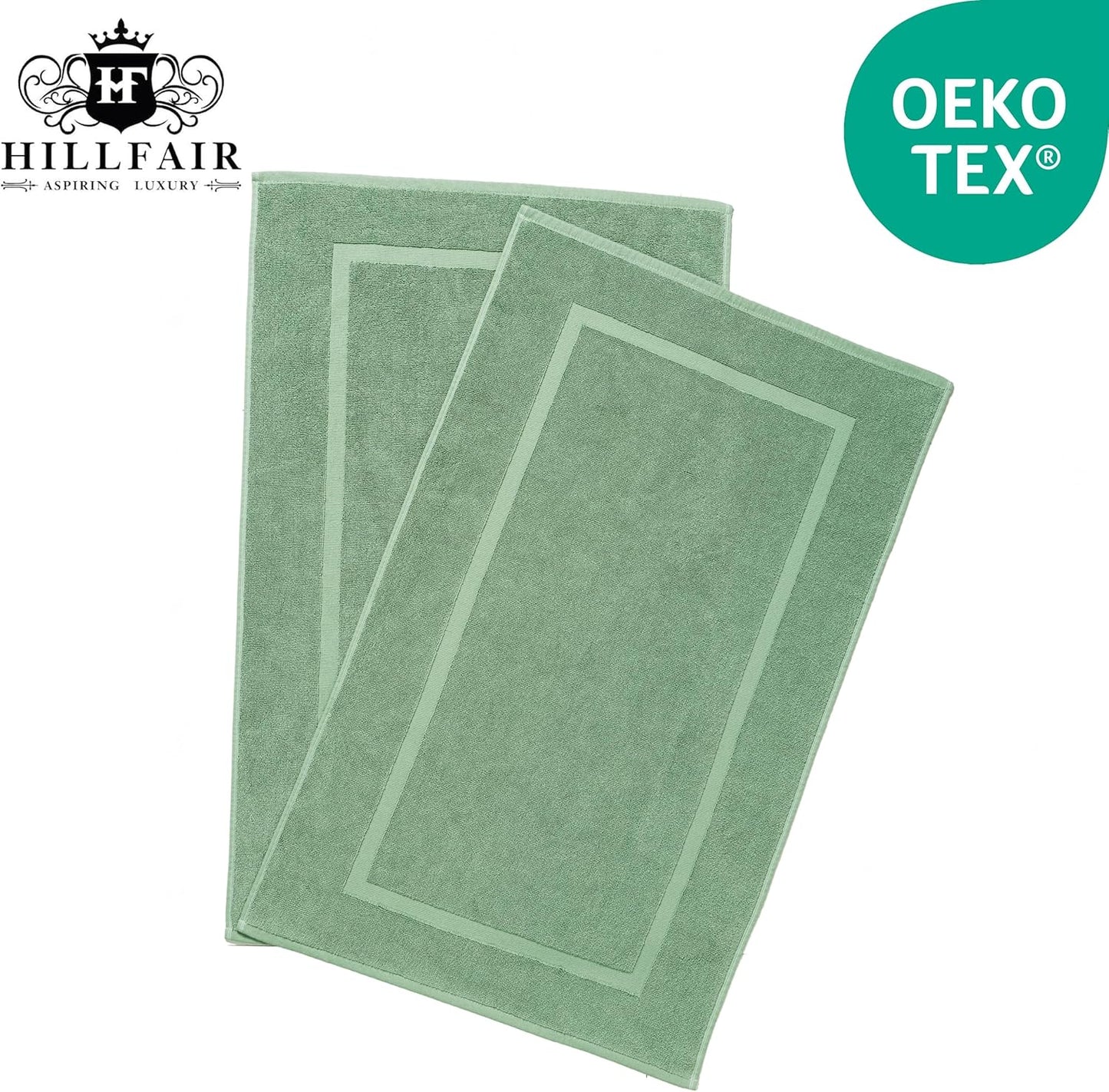 HILLFAIR-900 GSM-100% Ringspun Cotton Floor Towels mat- Hotel-Spa Tub-Shower Bathroom Floor mat Towels- 21 x 34 Inch - Terry Cotton Bath Mats, Machine Washable, Absorbent- 2 Peice Towel Set- Sage