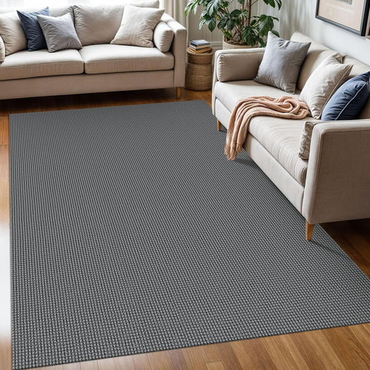 KOZYFLY Washable Area Rug 5x7 ft Rubber Backed Non Slip Rugs for Living Room Braided Cotton Bedroom Rug Woven Office Rugs Indoor Floor Carpets for Dining Bedroom Living Room, Grey/Dark Grey