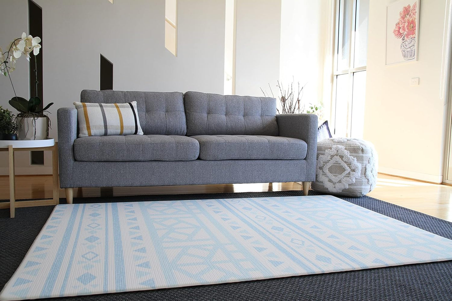 Cushmat Stylish Reversible Foam Play Mat (Large, Crystals - Ivory Light Blue) - Soft, Waterproof, Durable Play mat for Infants, Babies, Toddler, Kids & Grownup - 6.5ft x 4.5ft