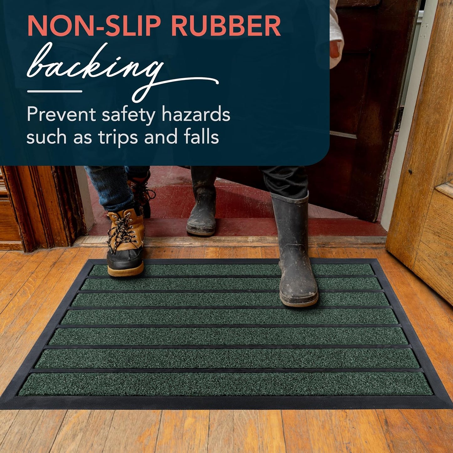 ubdyo Extra Durable Door Mat - Dirt Trapping Outdoor Welcome Mats - Non-Slip Outdoor Indoor Entrance - Low Profile Front Doormat (30" x 17", Bright Green)