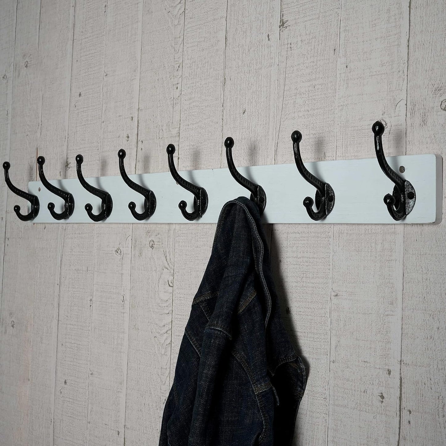 WEBI Rustic Coat Rack Wall Mount,35.43" Long 8 Cast Iron Coat Hooks Wall Mounted,Heavy Duty Wall Coat Hanger Hooks for Hanging Coats,Clothes,Black on White