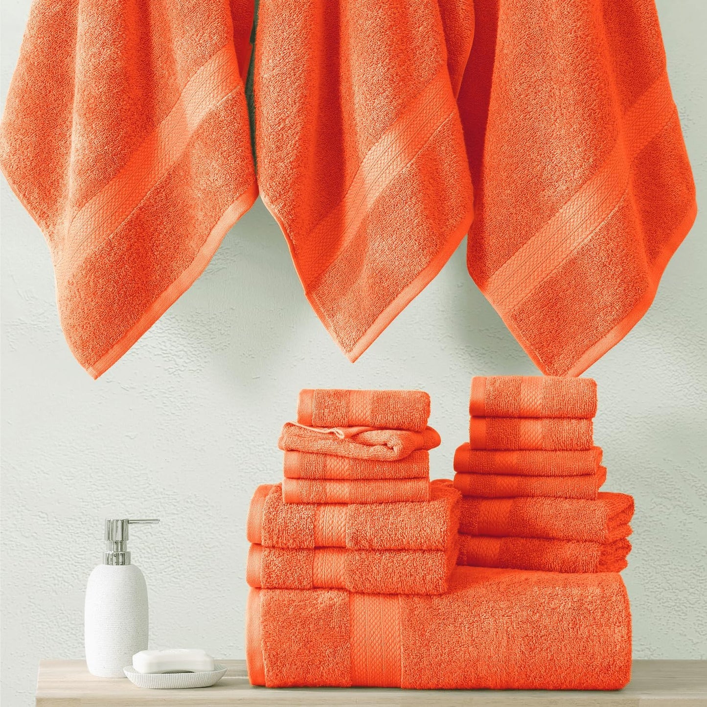 LANE LINEN 100% Cotton Luxury Bathroom Towel Set - 16 Pcs - Ring Spun, Quick Dry, Super Soft & Absorbent - 4 Bath, 8 Washcloths, 4 Hand Towels - Remains Fluffy After Multiple Washes - Living Coral