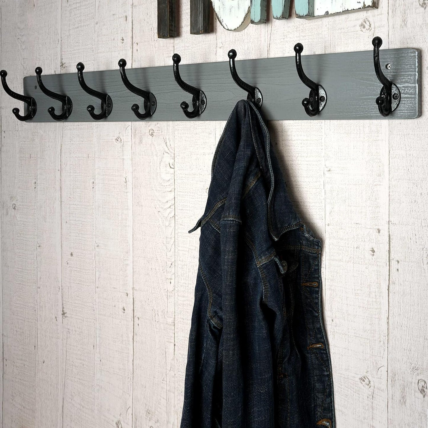 WEBI Rustic Coat Rack Wall Mount,35.43" Long 8 Cast Iron Coat Hooks Wall Mounted,Heavy Duty Wall Coat Hanger Hooks for Hanging Coats,Clothes,Grey