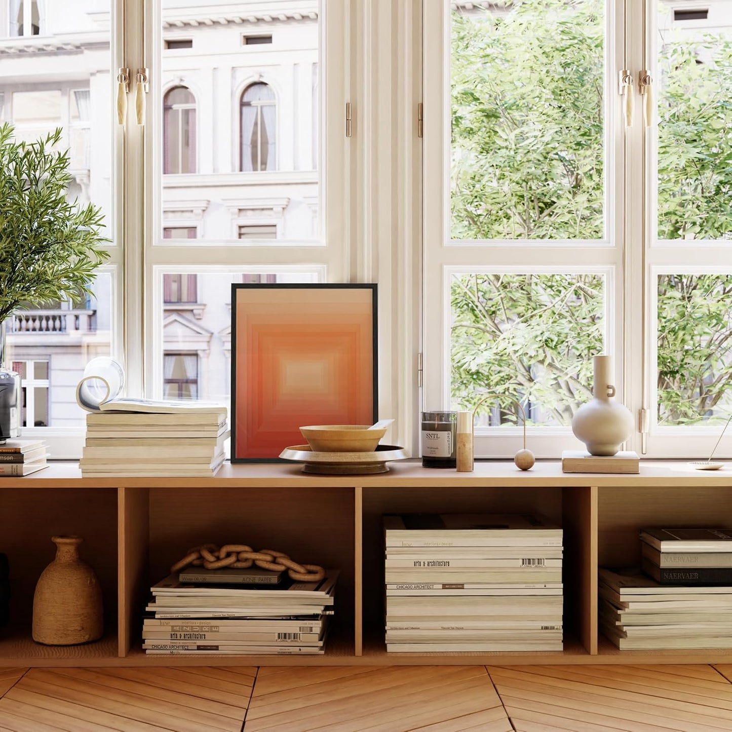 HAUS AND HUES Colorful Abstract Wall Art - Minimalist Retro Picture for Living Room Decor, Red and Pink Modern Wall Art Painting (Pink Geometric 2, Unframed, 16x20)