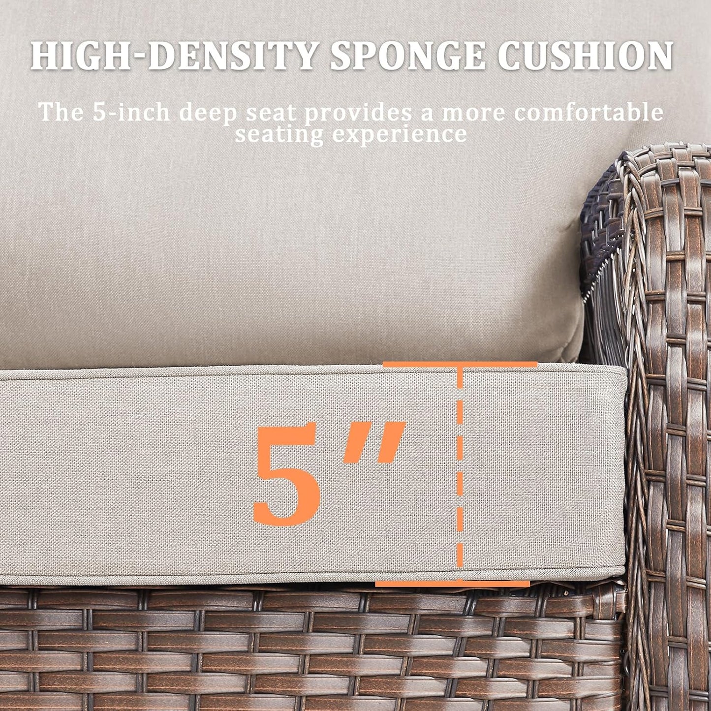 10 Pieces Patio Furniture Set Outdoor Sectional Sofa Couch with Rocking Swivel Chairs 5" Deep Seat Chairs, Modern Wicker Rattan Conversation Set, Beige/Brown Wicker