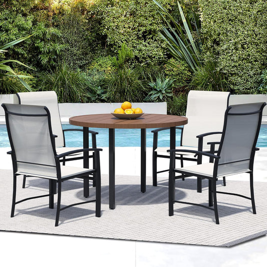 5 Piece Outdoor Dining Set, Patio Table and Chairs Set of 4, 42" Walnut Round Patio Table with 4 Oyster Beige Outdoor Patio Chairs for Lawn, Garden, Porch