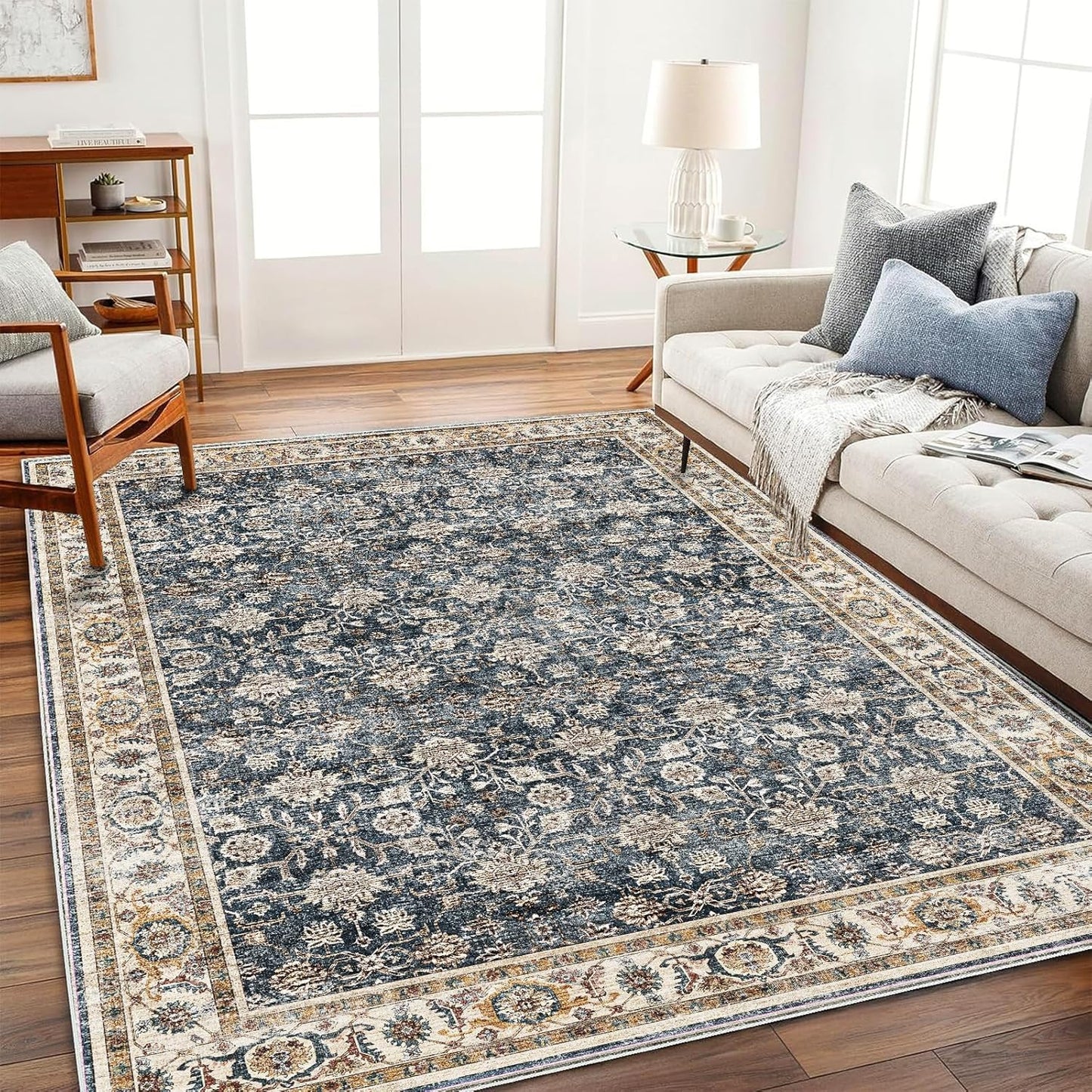 Area Rug 6'x9' Washable Vintage Traditional Floor Cover Thin Retro Kitchen Indoor Distressed Non Slip Carpet for Living Room Bedroom Dining Room