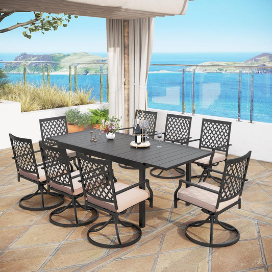 MFSTUDIO Patio Table and Chairs Set, Patio Dining Set for 8 Persons, 9 Piece Outdoor Dining Set with Expandable Table, Metal Outdoor Patio Furniture Set for Deck Backyard Poolside Garden