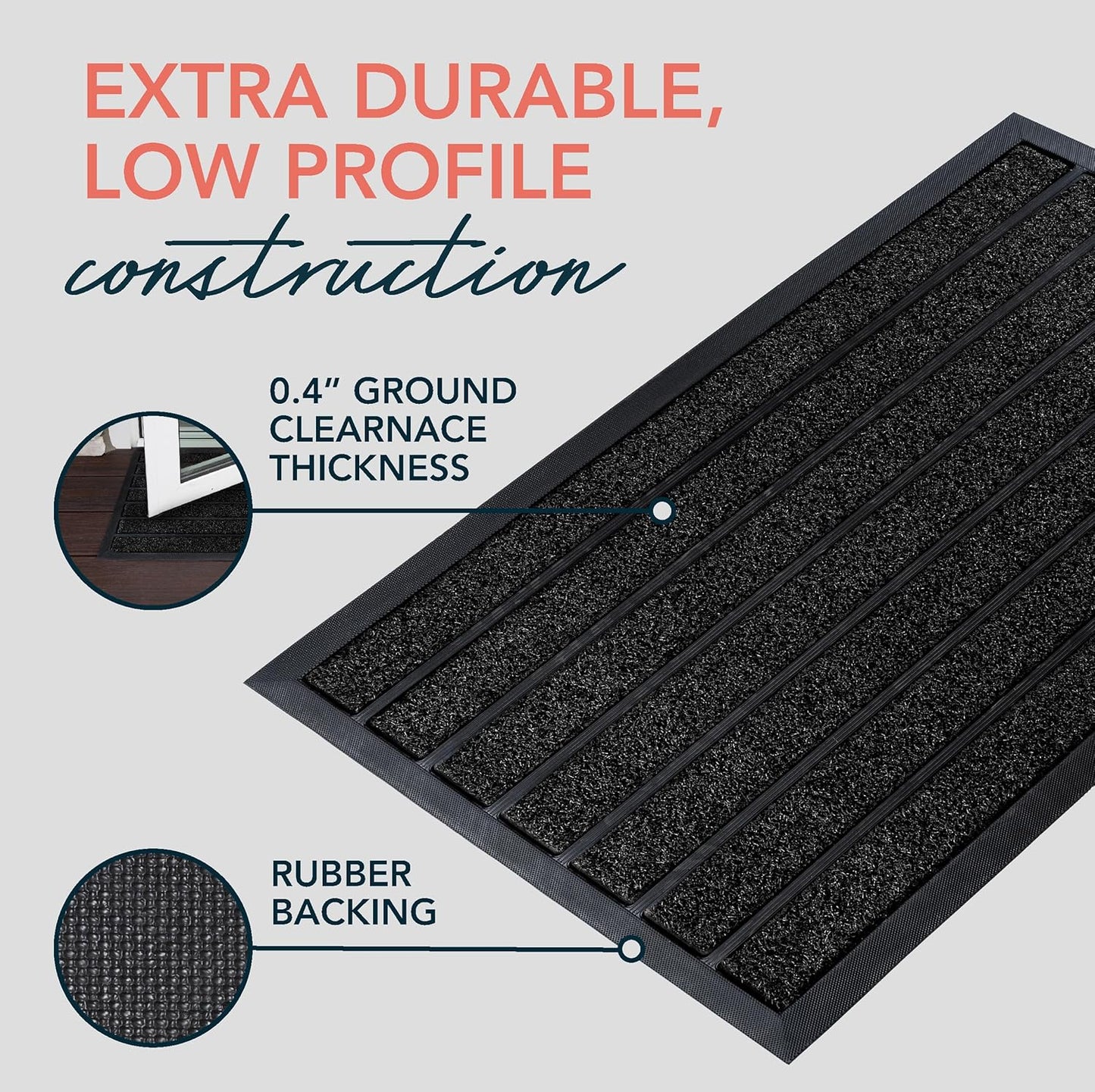 ubdyo Extra Durable Door Mat - Dirt Trapping Outdoor Welcome Mats - Non-Slip Outdoor Indoor Entrance - Low Profile Front Doormat (32" x 20", Bright Black)