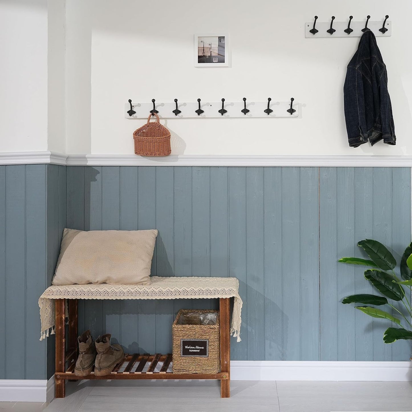 WEBI Rustic Coat Rack Wall Mount,35.43" Long Heavy Duty 8 Cast Iron Coat Hooks Wall Mounted Coat Hanger Hooks for Hanging Coats,Clothes,Jacket,Black on White,2 Packs