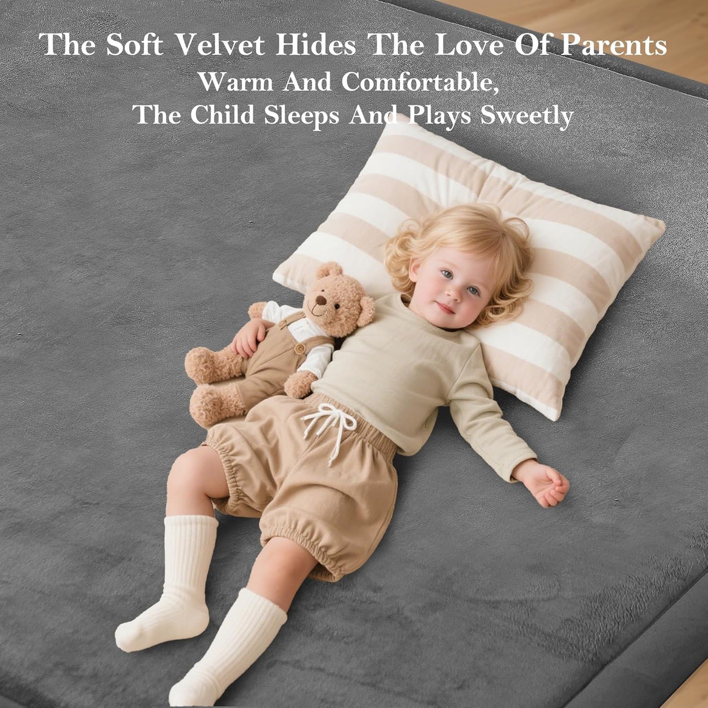 Baby Play Mat for Floor, 1.3"Thick Extra Large Cushioning Memory Foam Playpen Mat, Soft Coral Velvet Baby Crawling Mat with Non-Slip Backing (Dark Blue, 79"×118"×1.3")