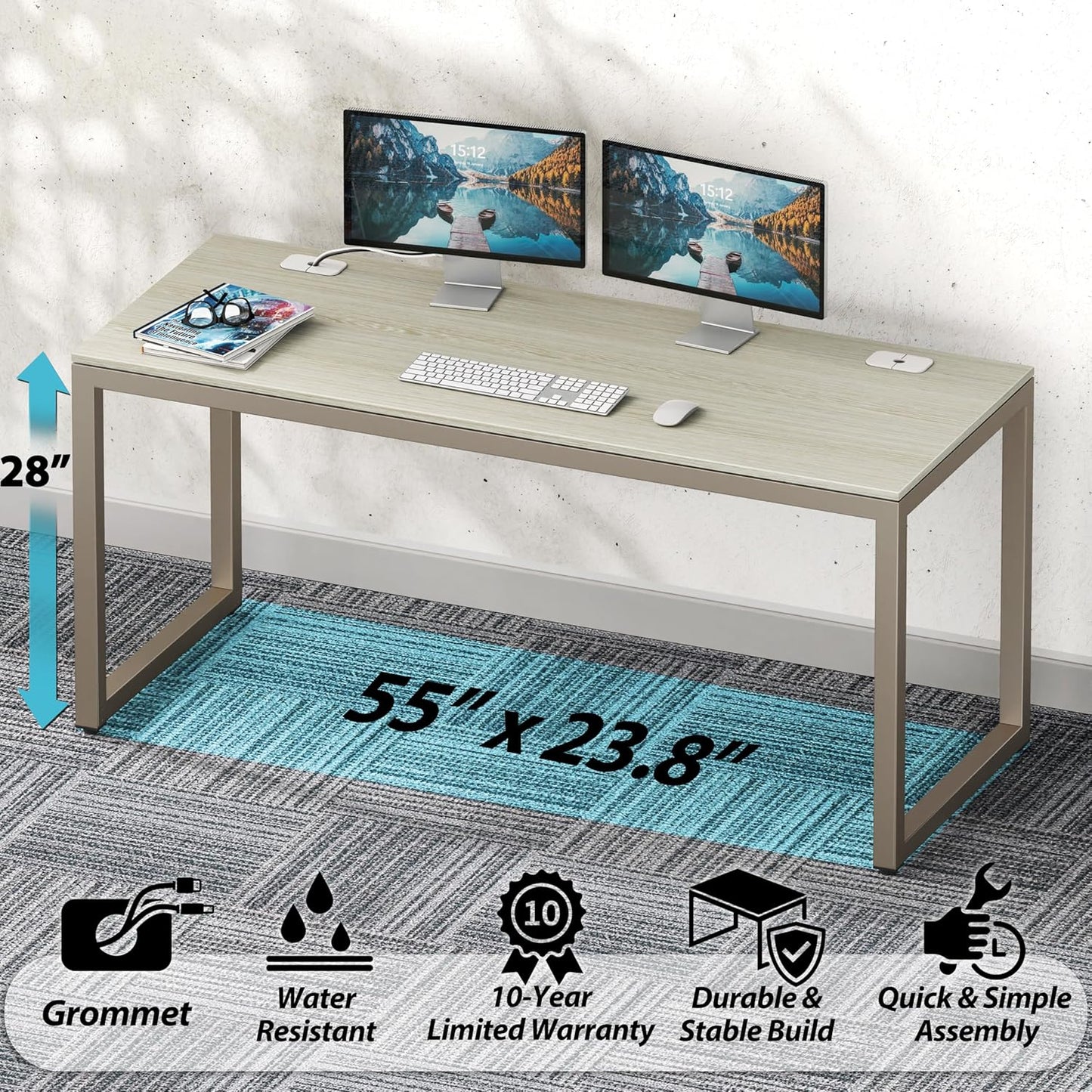 SHW 55-Inch Commercial-Grade Office Computer Desk, Maple