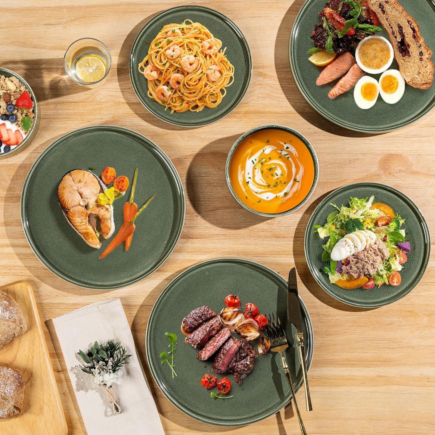 AmorArc Ceramic Dinnerware Sets, Handmade Reactive Glaze Stoneware Plates and Bowls Sets,Highly Chip and Crack Resistant | Dishwasher & Microwave Safe Dishes Set, Service for 6 (18pc)