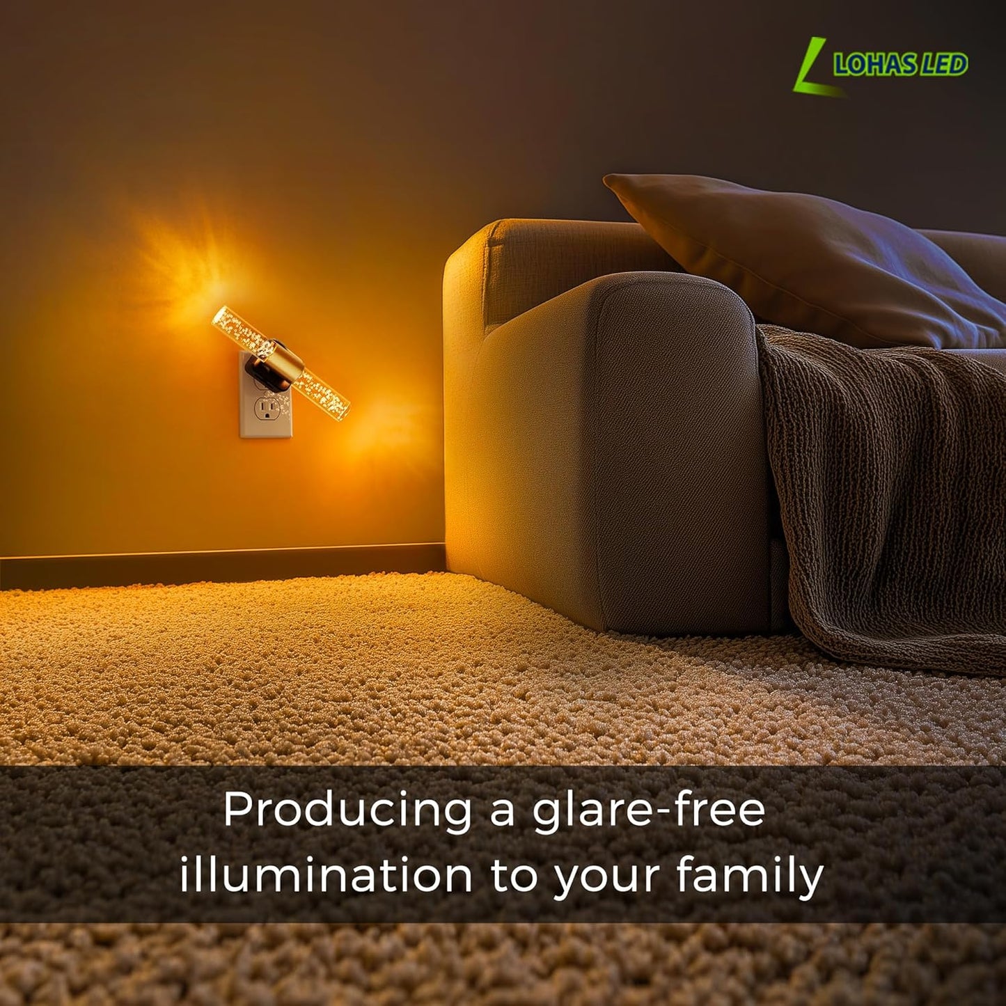 L LOHAS LED Amber Night Light, Bubble Acrylic Night Lights Plug into Wall, 180° Rotating Nightlights, Yellow Nightlights Dimmable, Light Sensor, Sleep Light for Kids Bedroom Bathroom Hallway, 1-Pack