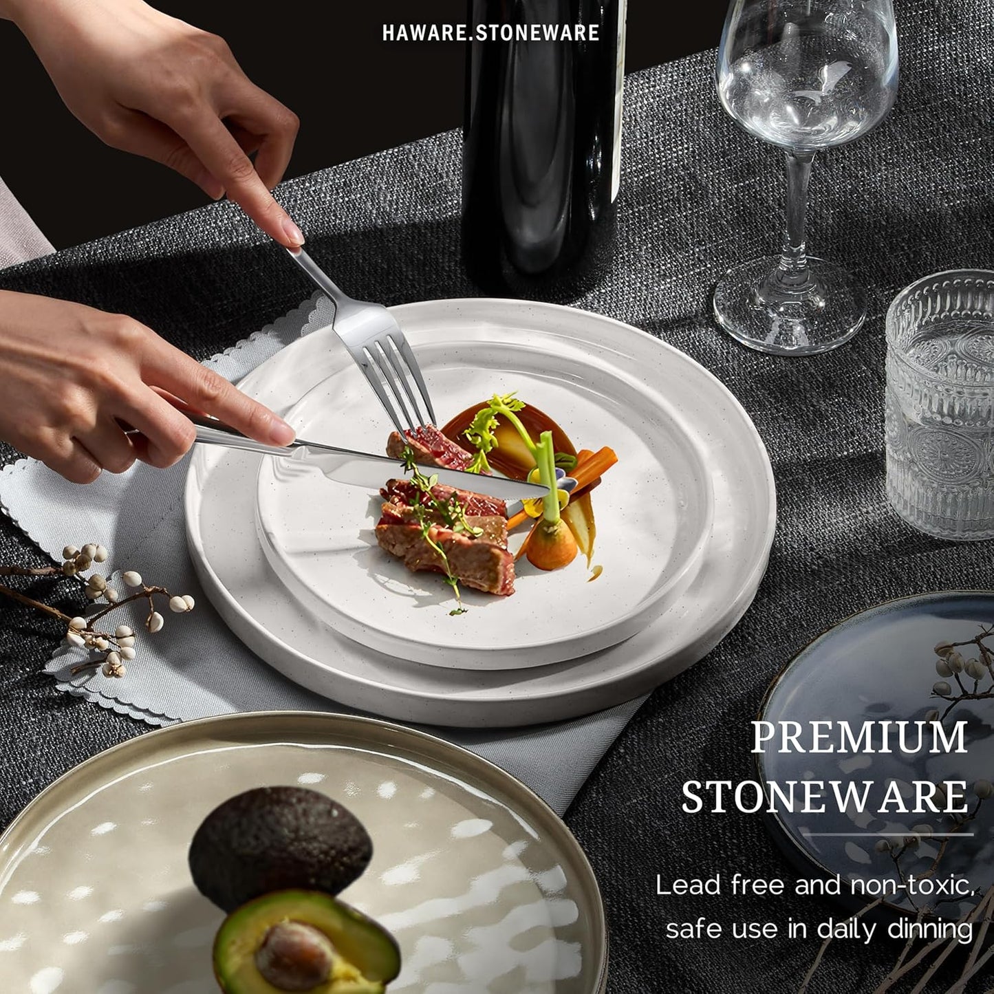 HaWare Dinnerware Sets, 12-Piece Plates and Bowls Set, Stoneware Dish Set for 4, Ceramic Dinnerware for Home Restaurant, Chip and Scratch Resistant, Microwave and Dishwasher Safe, Multicolor