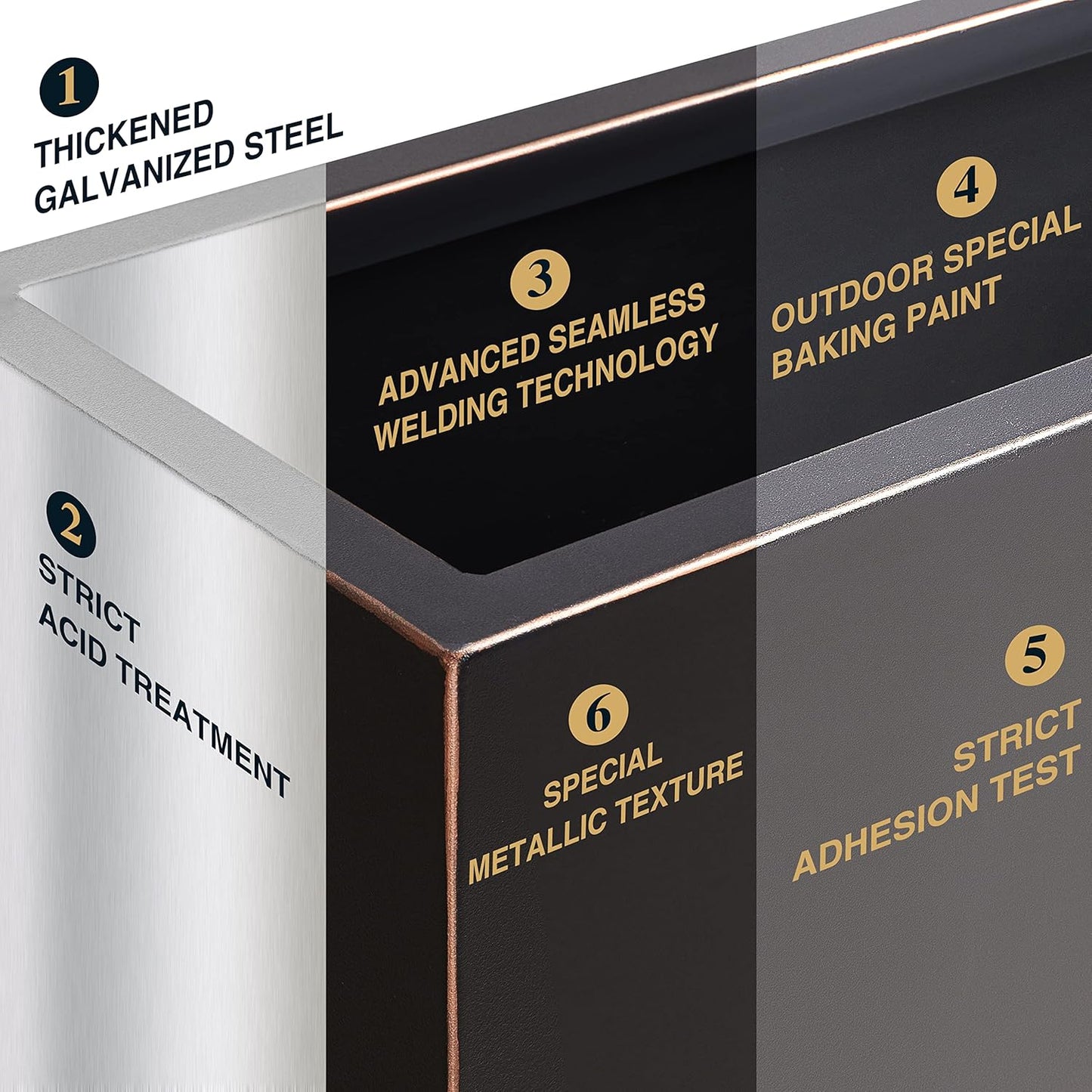 Wallowa Metallic Heavy Long and Large Outdoor/Indoor Planter, Rectangular Trough Planter Box, 38”Lx15”Wx15”H, 40Pounds, Black with Hand Brushed Gold Edge, No Assemble and Seamless