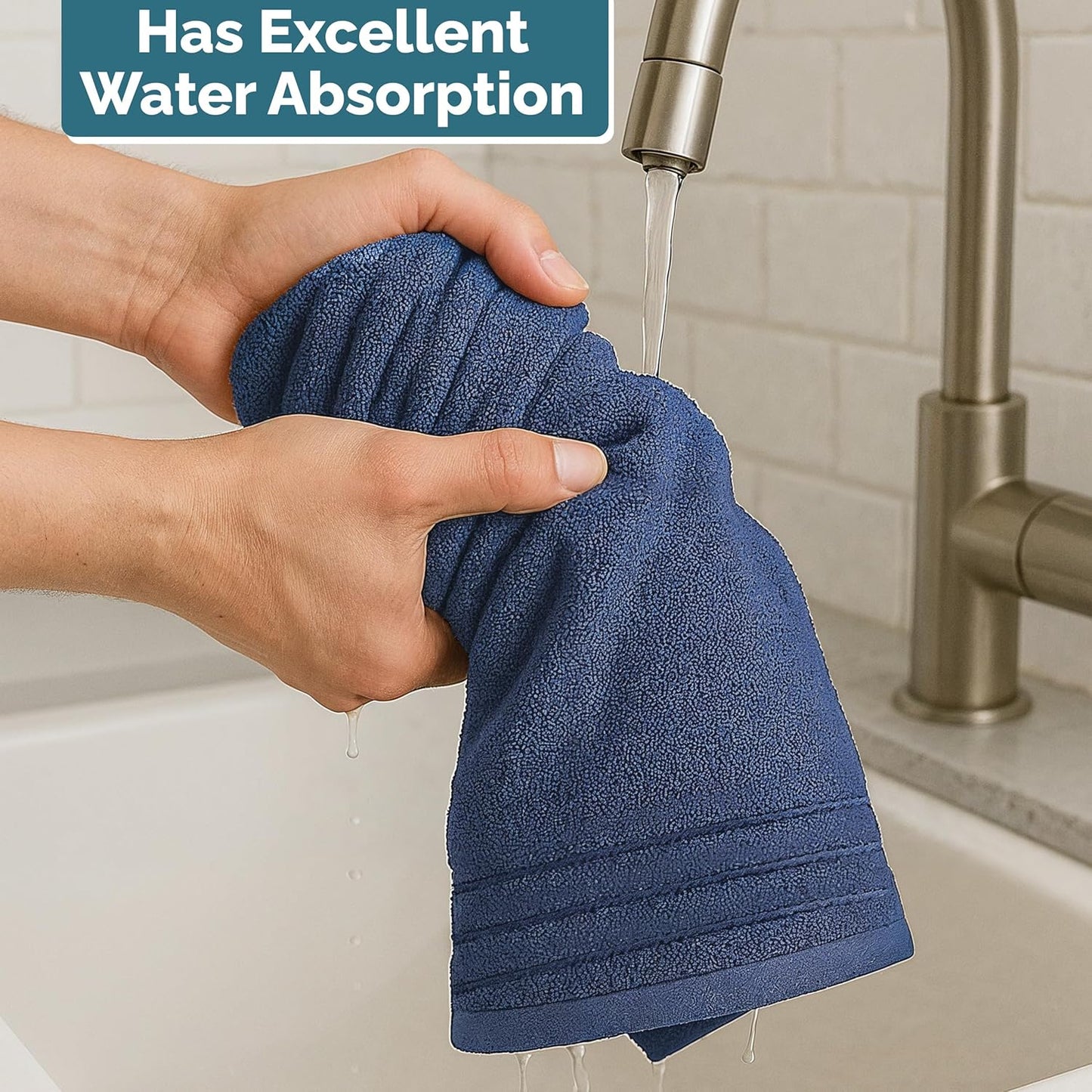 Casa Platino Hand Towels Pack of 6 (16"x28") - Spa & Hotel Quality - 100% Luxury Cotton, Ring Spun - Quick Dry, Ultra Soft & Absorbent Bath Hand Towels for Bathroom & Salon - Pre Shrunk - Navy Blue