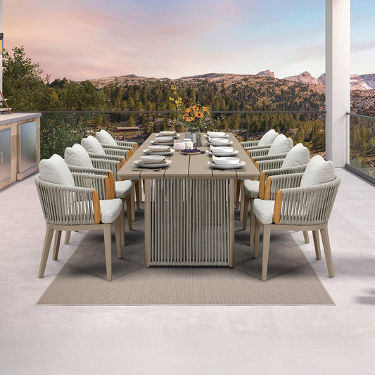 PURPLE LEAF Outdoor Dining Set for 8, Aluminum Outdoor Patio Table and Chairs Set with Olefin Cushions, 9 Pieces Patio Furniture Set for Garden or Deck, Beige