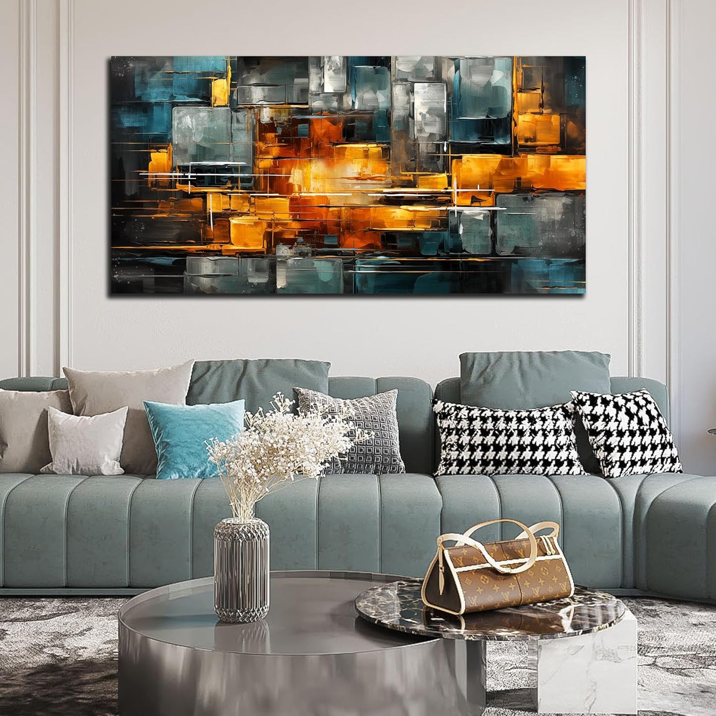 ENTANUB Abstract Wall Art for Living Room, Orange and Dark Green Canvas Wall Decor for Bedroom, Print Paintings Artwork, Size 29 x 59 Inches