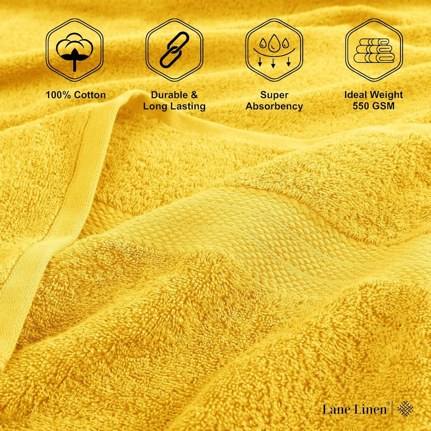 LANE LINEN 100% Mercerized Cotton Bathroom Towel Set - 16 Pieces - Fluffy, Super Soft & Highly Absorbent - 4 Bath Towels, 8 Washcloths, 4 Hand Towels - Ring Spun, Double Sided Cotton Terry - Mimosa