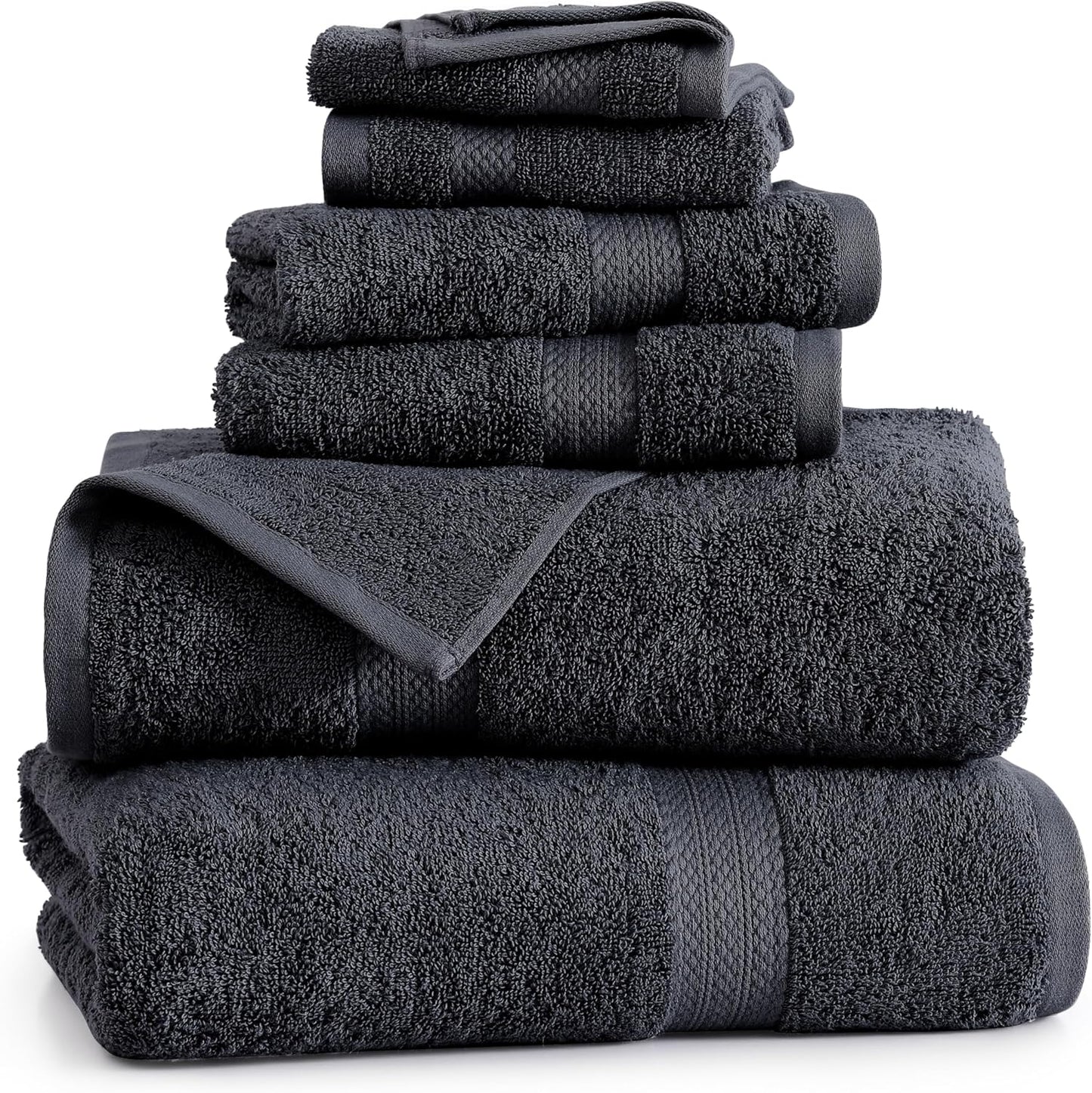 LANE LINEN 100% Cotton Luxury Bath Towel Set - 6 Pieces - Ring Spun, Super Soft & Highly Absorbent - 2 Bath, 2 Washcloths, 2 Hand Towels for Bathroom - Holds Well After Multiple Washes - Black