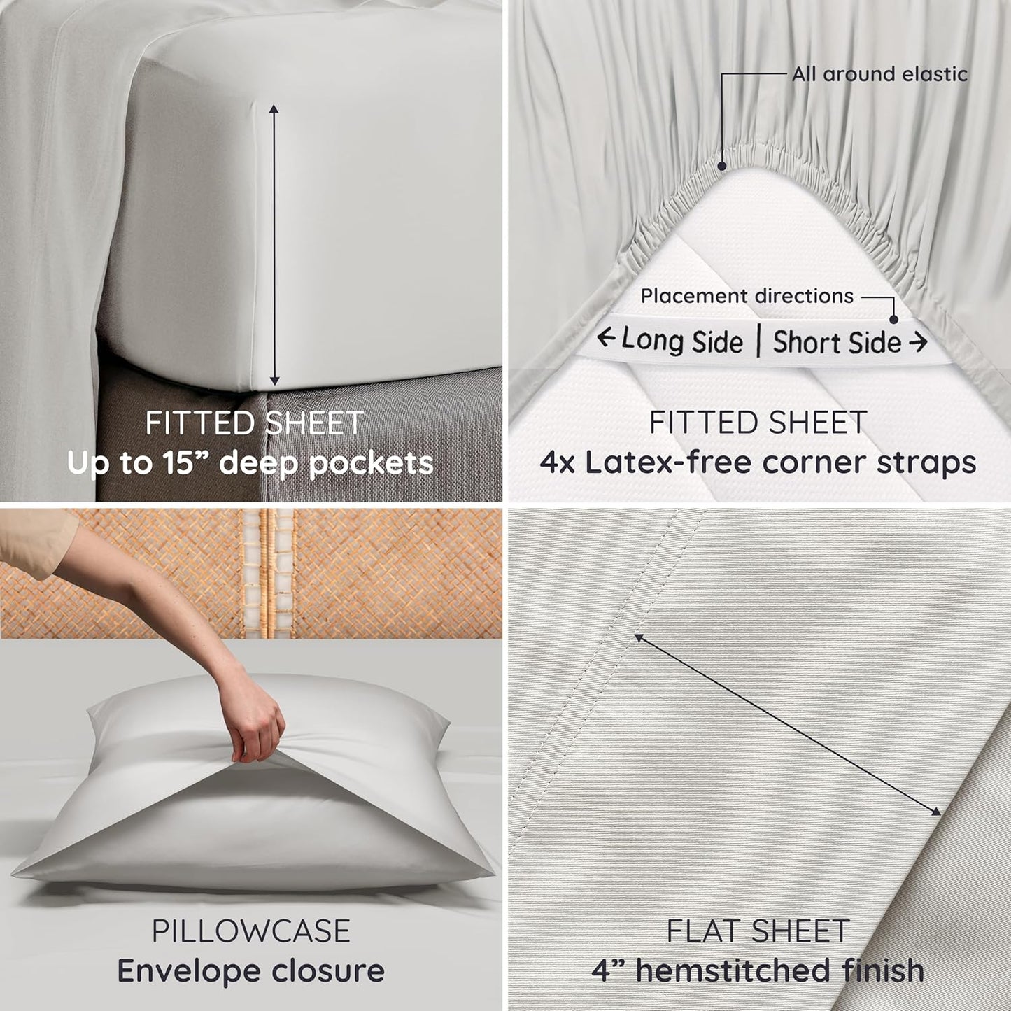 Bambaw 100% Viscose Derived from Bamboo Bed Sheets Full Size Set – 4pcs Breathable & Cooling Sheet Set for Hot Sleepers, Super Soft Full Size Sheets, with Elastic Corner Straps (Moonlight Gray)