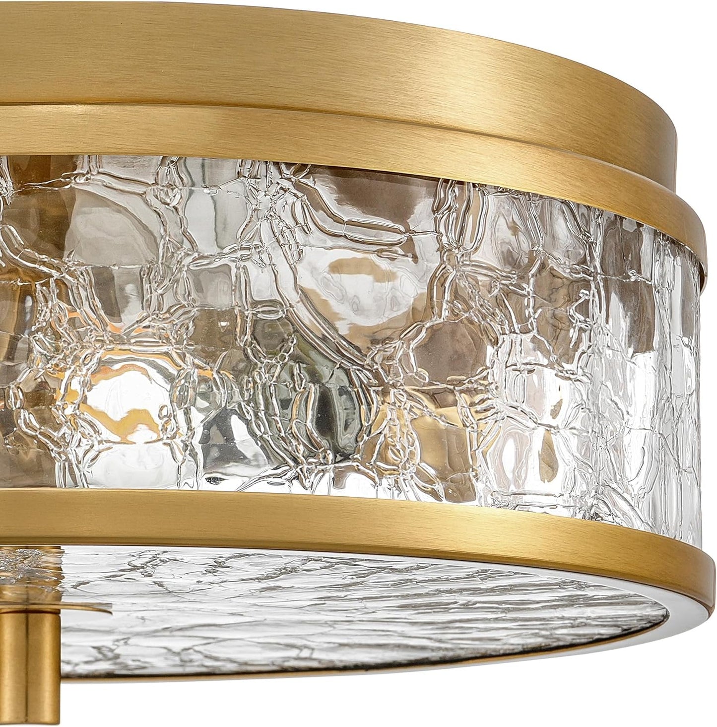 LamQee 12 Inch Flush Mount Ceiling Light with Crackled Glass Shade, 2-Lights Modern Farmhouse Close To Ceiling Lighting Fixture for Hallway Kitchen Bedroom Bathroom Foyer Entryway, Brushed Gold Finish