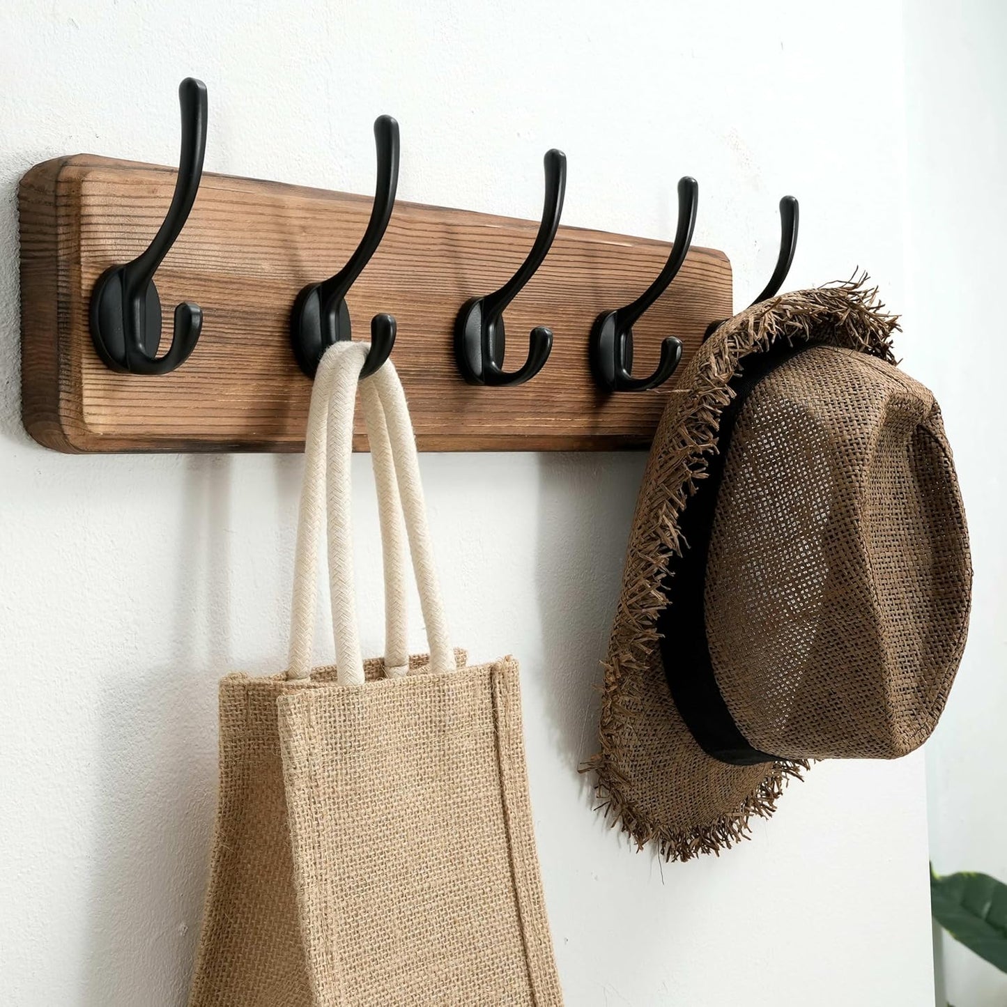 SKOLOO Rustic Wall Mounted Coat Rack with 16 Inch Mounting Hole Distance, Pine Solid Wood Coat Hook Hanger - 5 Hooks for Hanging Clothes Robes Towels Coats