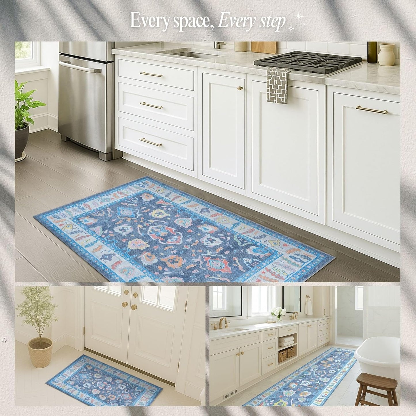 Fame Rugs Blue Modern Oushak Rug 2x3, Vintage Doormat Turkish Colorful Oriental Antique Inspired Washable Small Area Rug, Luxury Living Room Bedroom (387BNB, 2' x 3')