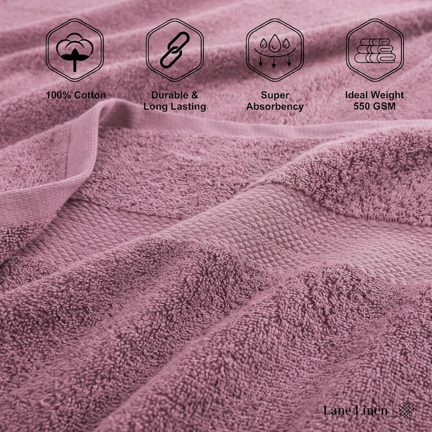 LANE LINEN 100% Mercerized Cotton Bathroom Towel Set - 6 Pcs - Ring Spun, Fluffy, Soft & Highly Absorbent - 2 Bath, 2 Washcloths, 2 Hand Towels - Avaialable in Wide Variety of Colours - Wishful Mauve