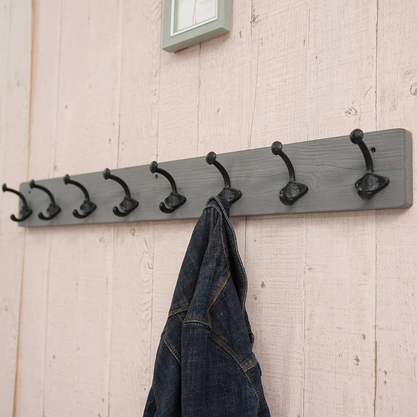 WEBI Rustic Coat Rack Wall Mount, 35.43" Long 8 Cast Iron Coat Hooks, Heavy Duty Wall Coat Hanger Hooks for Hanging Clothes, Jacket - Grey, 2 Packs