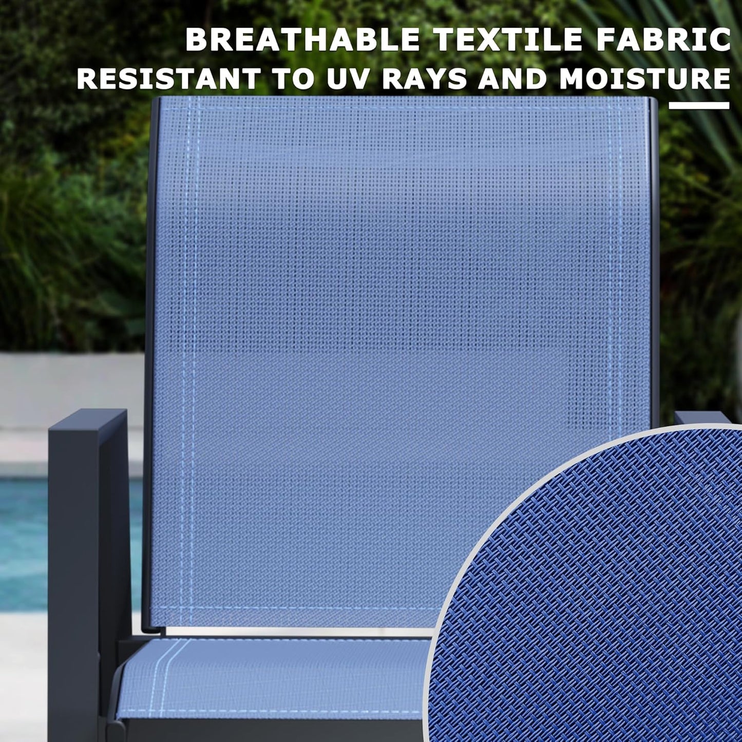 5 Piece Outdoor Dining Set, Patio Table and Chairs Set of 4, 42" Walnut Round Patio Table with 4 Blue Stackable Patio Chairs for Lawn, Garden, Porch