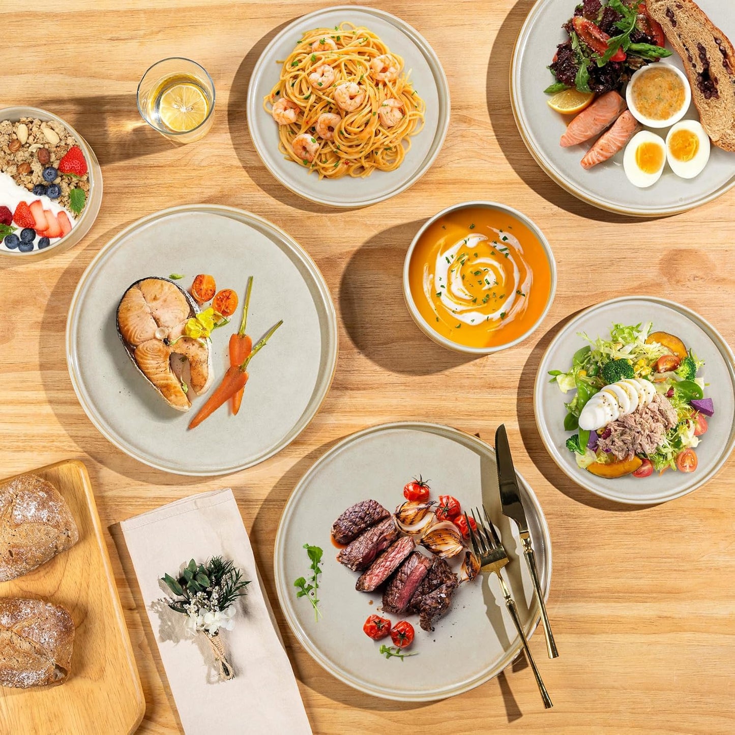 AmorArc Ceramic Dinnerware Sets, Handmade Reactive Glaze Stoneware Plates and Bowls Sets,Highly Chip and Crack Resistant | Dishwasher & Microwave Safe Dishes Set, Service for 8 (24pc)