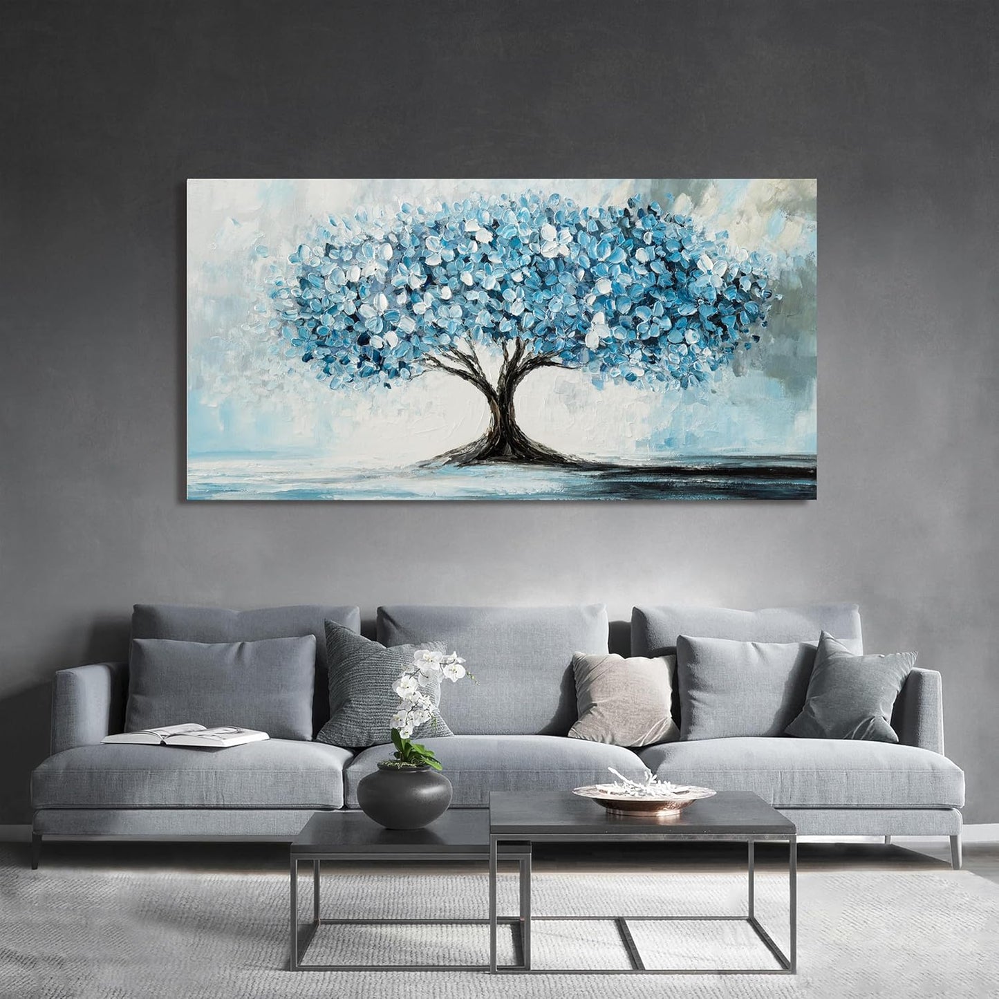 Canvas Wall Art Decor Tree of Life Wall Art Modern Large Blue White Wall Art Prints Canvas Art Wall Decor Large Artwork for Walls Wall Art Pictures for Living Room for Home Office Decor 29" X 58"