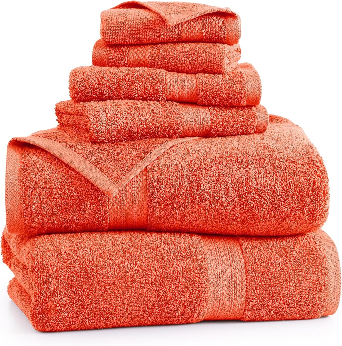 LANE LINEN 100% Cotton Luxury Bathroom Towel Set - 6 Pcs - Ring Spun, Quick Dry, Very Soft & Absorbent - 2 Bath, 2 Washcloths, 2 Hand Towels - Remains Fluffy Even After Multiple Washes - Tiger Lily