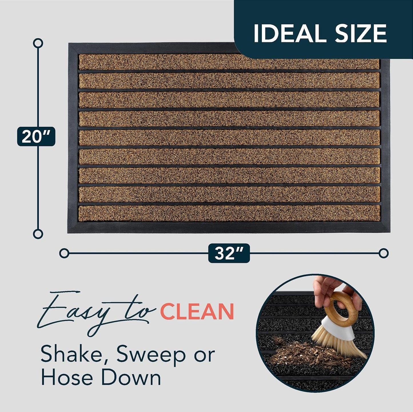 ubdyo Extra Durable Door Mat - Dirt Trapping Outdoor Welcome Mats - Non-Slip Outdoor Indoor Entrance - Low Profile Front Doormat (32" x 20", Bright Brown)
