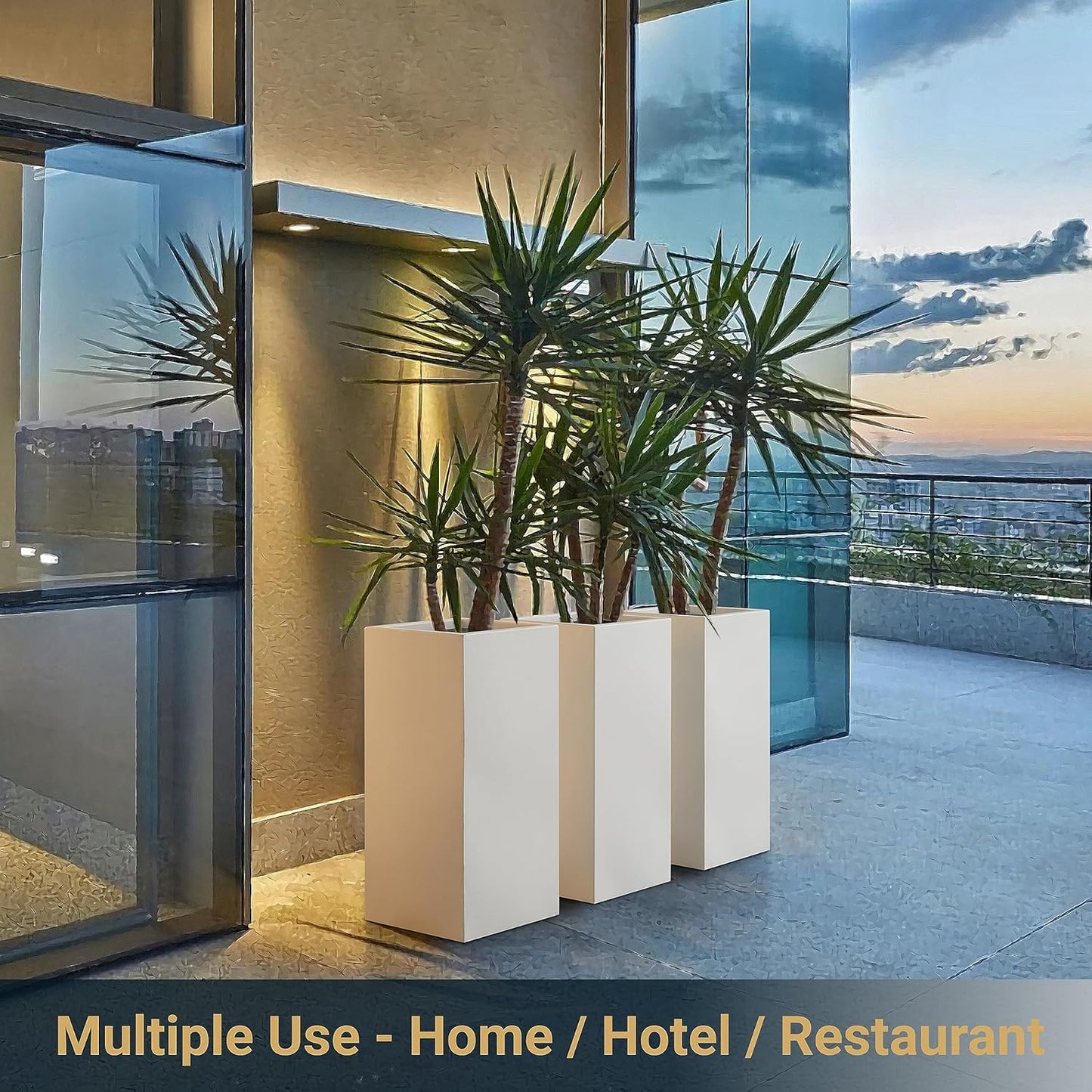 Wallowa Metallic Heavy Large Planter Box for Outdoor or Indoor, Tall Metal Planters, Rectangular Flowerpot for Front Porch, Garden, Patio ‎25Pounds Pure White, No Assembly 1 Pack