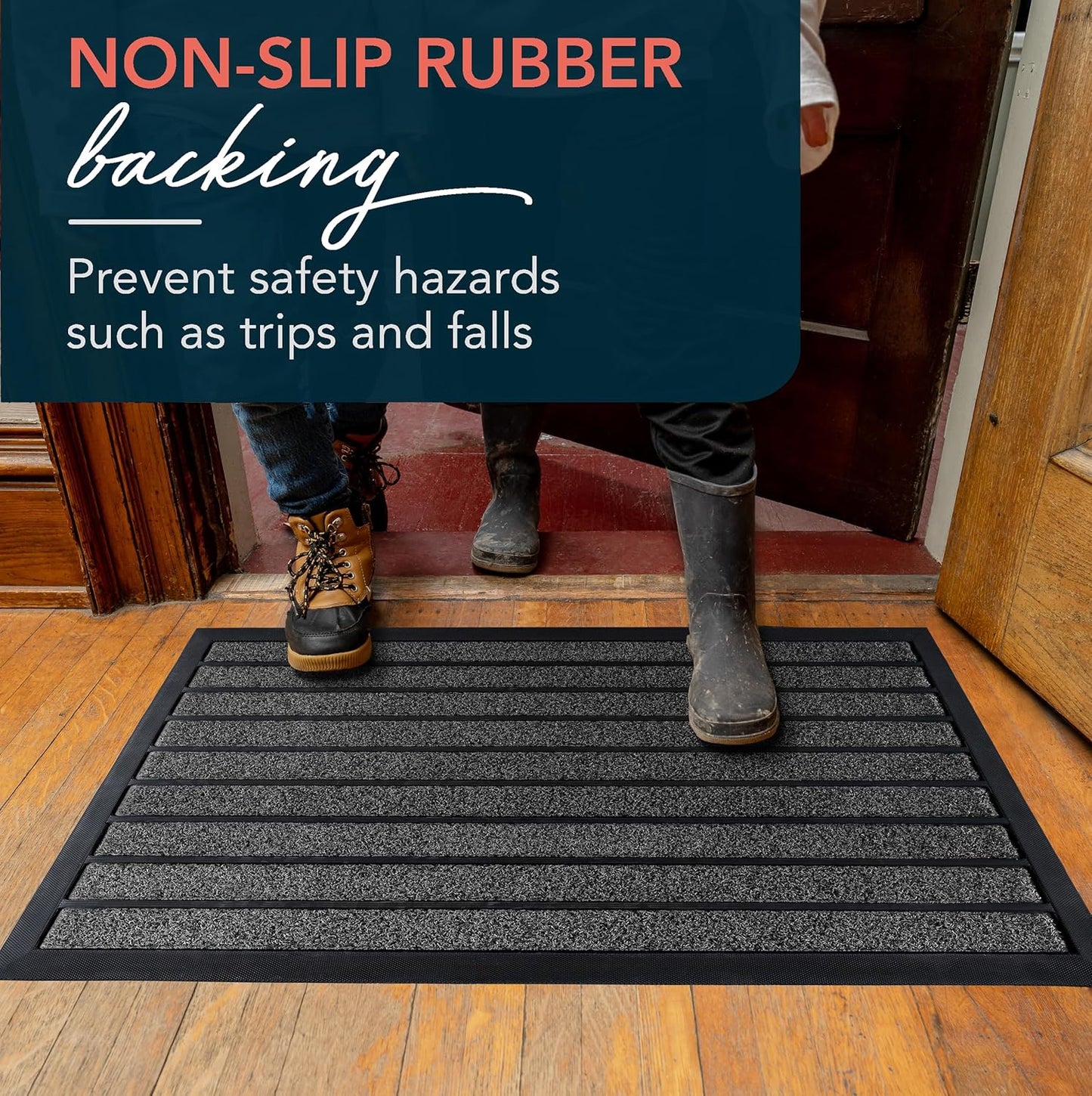 ubdyo Extra Durable Door Mat - Dirt Trapping Outdoor Welcome Mats - Non-Slip Outdoor Indoor Entrance - Low Profile Front Doormat (32" x 20", Bright Grey)