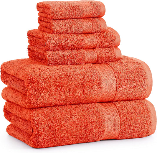LANE LINEN 100% Cotton Luxury Bathroom Towel Set - 6 Pcs - Ring Spun, Quick Dry, Very Soft & Absorbent - 2 Bath, 2 Washcloths, 2 Hand Towels - Remains Fluffy Even After Multiple Washes - Tiger Lily